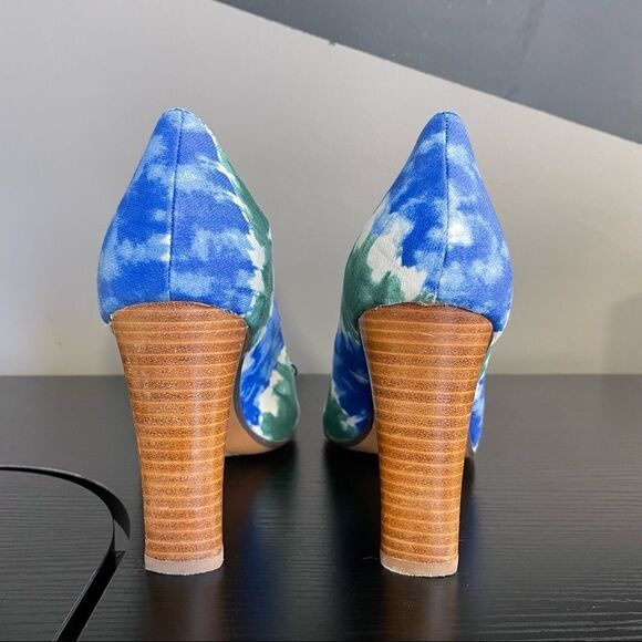 Naughty Monkey ‘Heart Felt’ Canvas Blue & Green Watercolor Peep Toe Heel, 10 - Picture 5 of 12